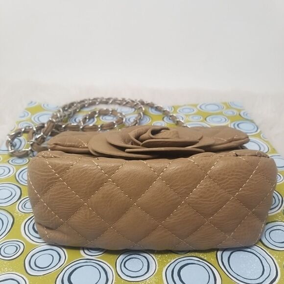 Faux Leather Dark Tan Rose Crossbody Bag - Picture 2 of 13